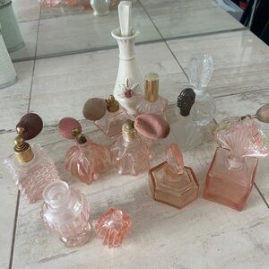 13 pieces Vintage Pink and Clear Glass Perfume Bottles